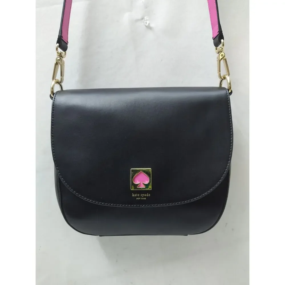 Kate Spade New York Doreen Black Leather Logo Flap Closure Crossbody Bag